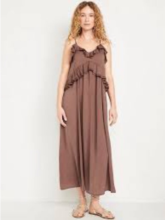 Old Navy Dresses & Skirts - Old Navy Brown Ruffled Spaghetti-Strap Satin Maxi Dress